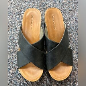 Chocolat Blu Black Wedges Size 6